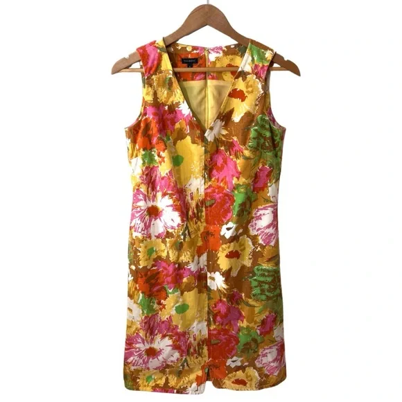 Talbots Dress Size 6 Sheath Floral Pockets Sleeveless Bright Colors 100% cotton - Picture 3 of 14